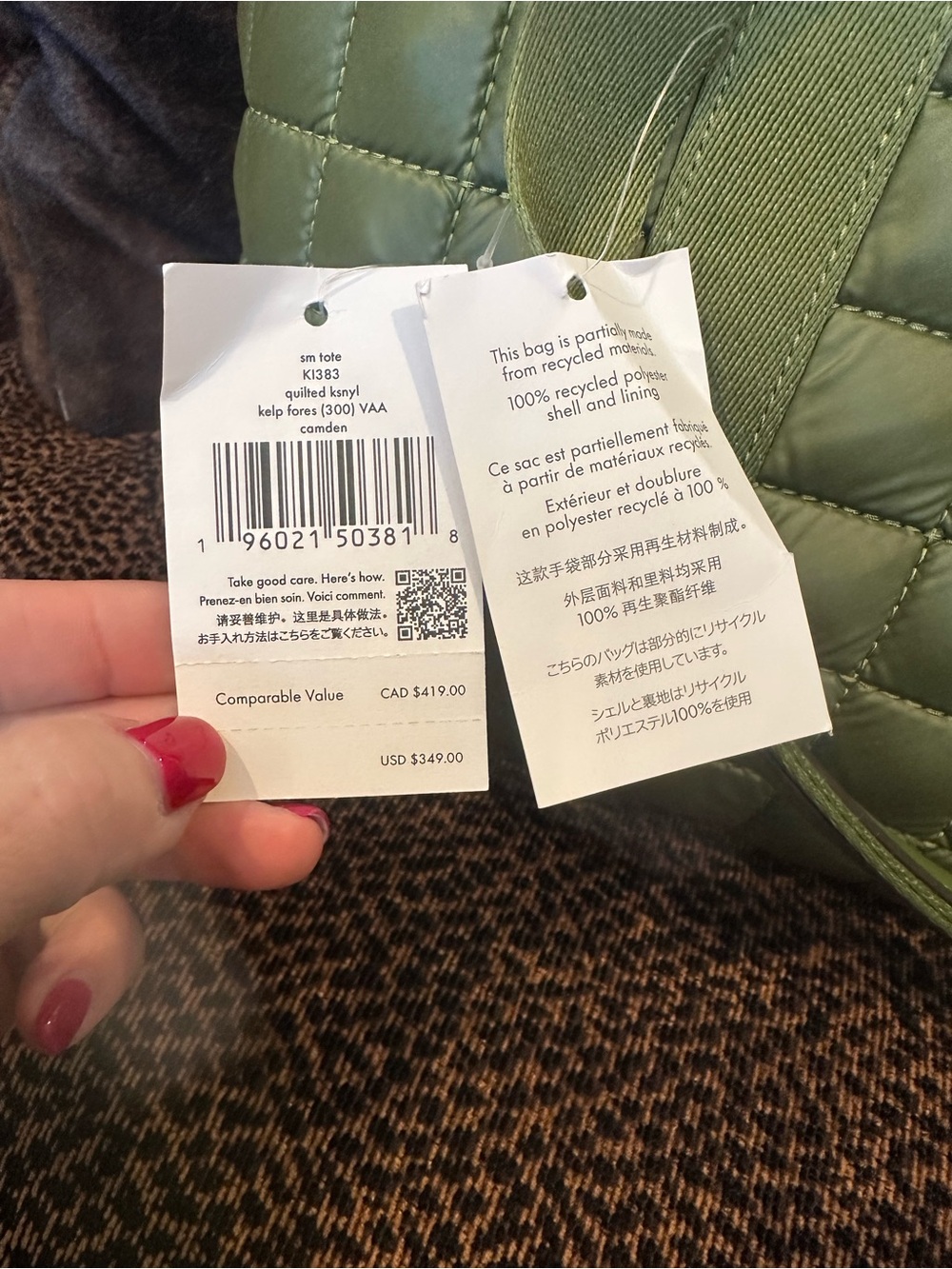 NWT Kate Spade Camden Tote in Kelp Forest Green Gorgeous Quilted Bag - Picture 11 of 16